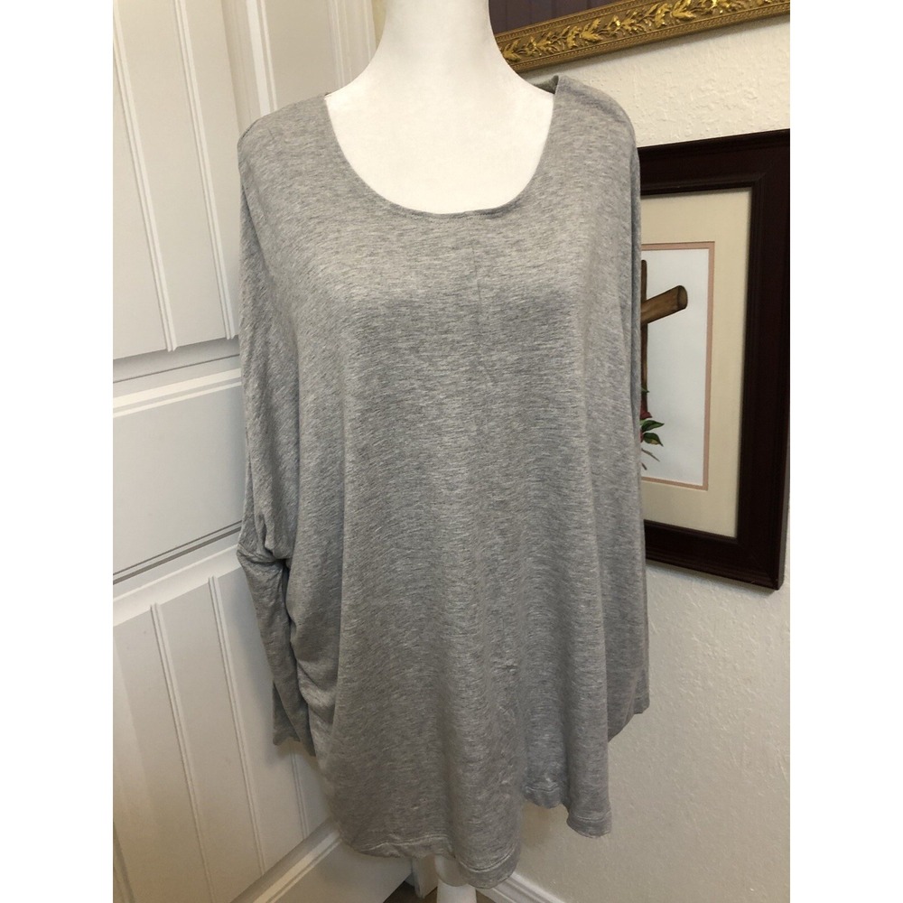 BRYN WALKER Pullover Oversized Tunic Top Dolman Sleeve French Terry Gray Small